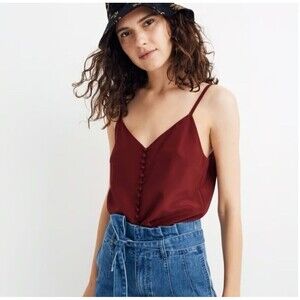 NWT Madewell Maroon Silk Button Down Cami Size 24 Spaghetti Straps Base Layer